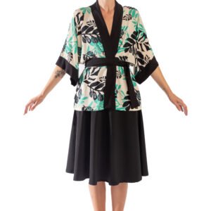 Kimono camisero flores verde y negro