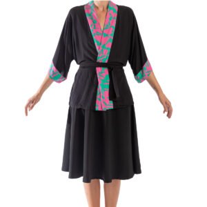 Kimono camisero negro filo rosa