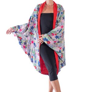 Kimono reversible flores y rojo